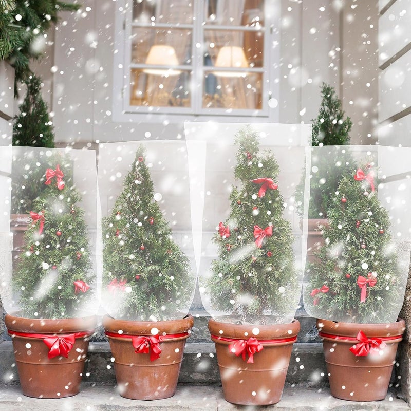 Perthlin 6 Pcs Winter Plant Covers Freeze Protection Small Plastic Clear Film Cover Shelter Bags Waterproof Frost Cloth for Outdoor Plants Greenhouse Garden Rain Frost Protection(15.7 x 27.6 Inch) - Image 2